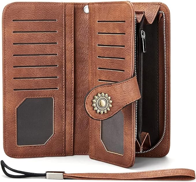 Lomy Sunflower Clasp Large Leather Wristlet Clutch For Women