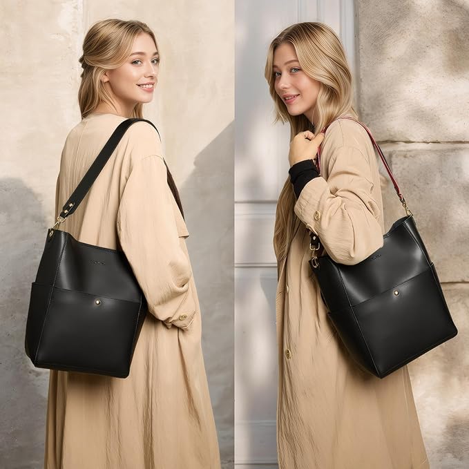 Lotty Genuine Leather Bucket Bag With 2 Shoulder Straps