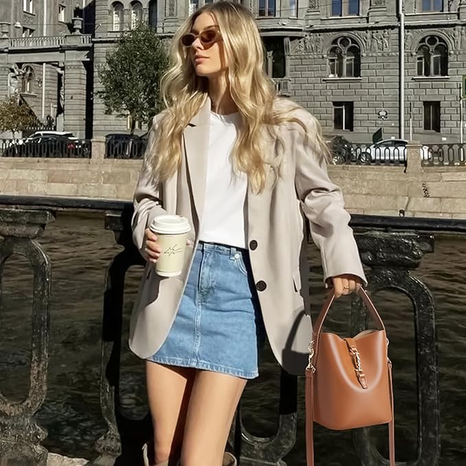 Lotty Soft Leather Chic Bucket Bag — Brown