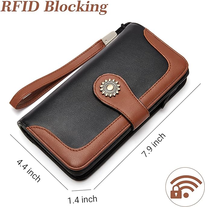 Lomy Sunflower Clasp Large Leather Wristlet Clutch For Women