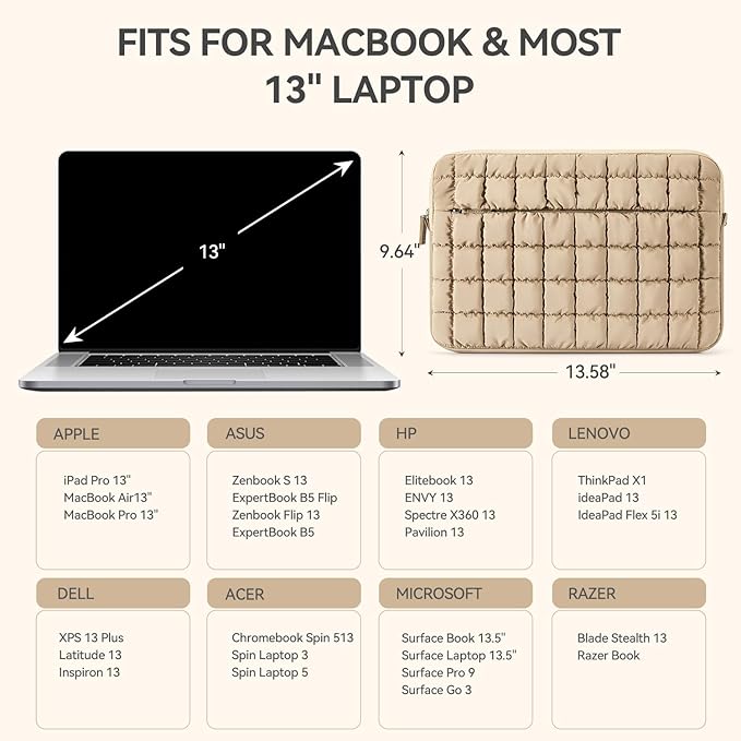 Protective Case Quilted Puffy Laptop Sleeve