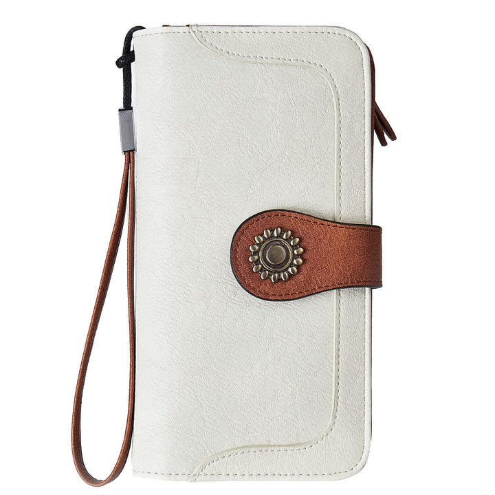 Lomy Sunflower Clasp Large Leather Wristlet Clutch For Women