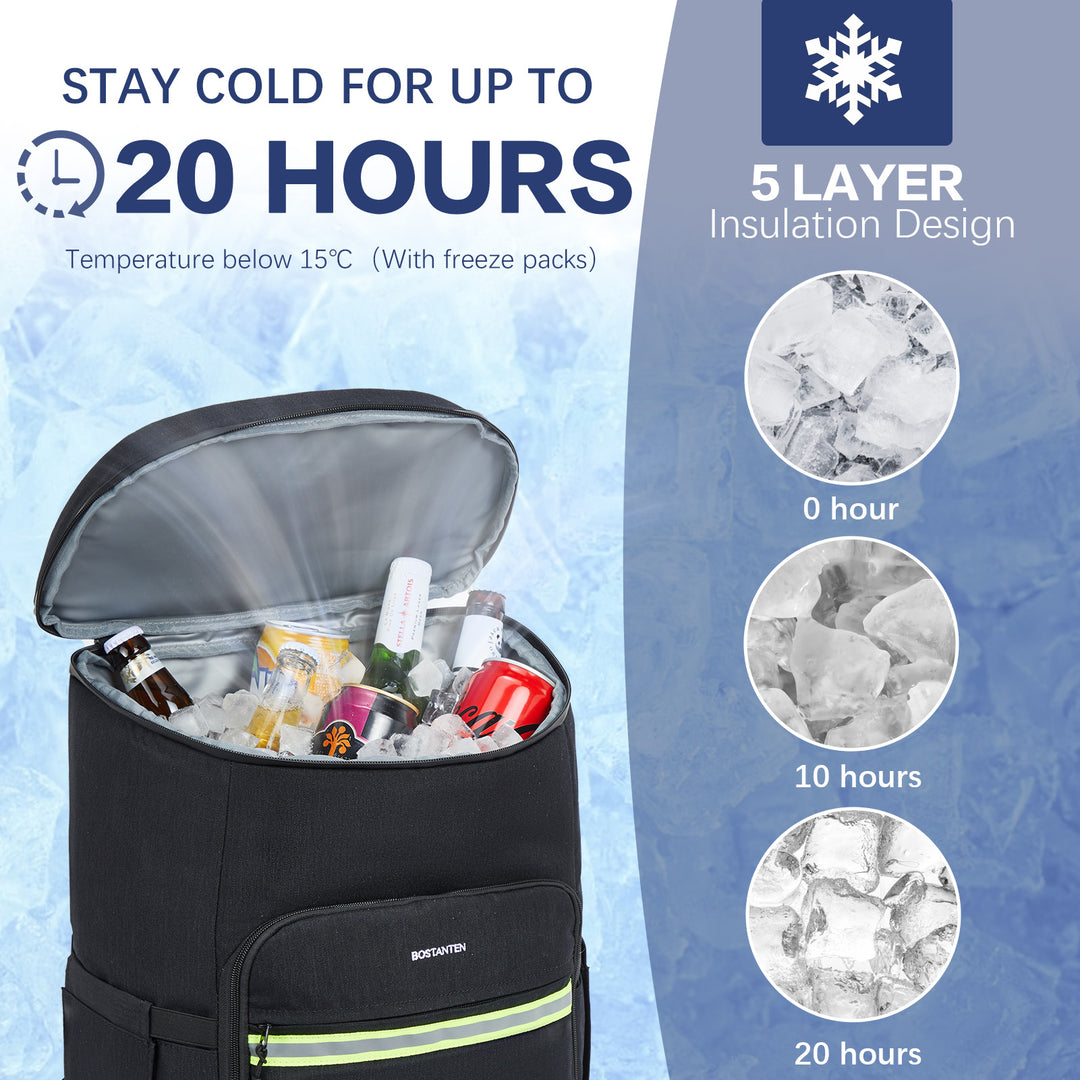 Backpack Cooler - 30 Cans Leakproof Insulated Cooler Backpack with Trolley Sleeve, Lightweight Soft Cooler Bag