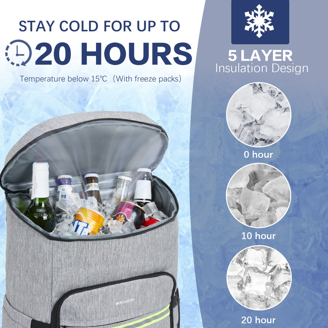 Backpack Cooler - 30 Cans Leakproof Insulated Cooler Backpack with Trolley Sleeve, Lightweight Soft Cooler Bag