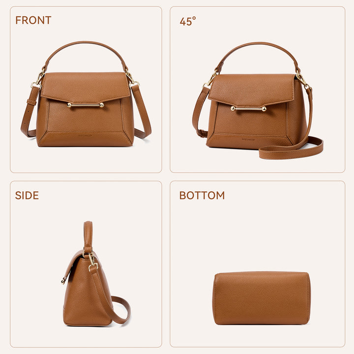 Nevin Small Top Handle Leather Crossbody Satchel with Flap