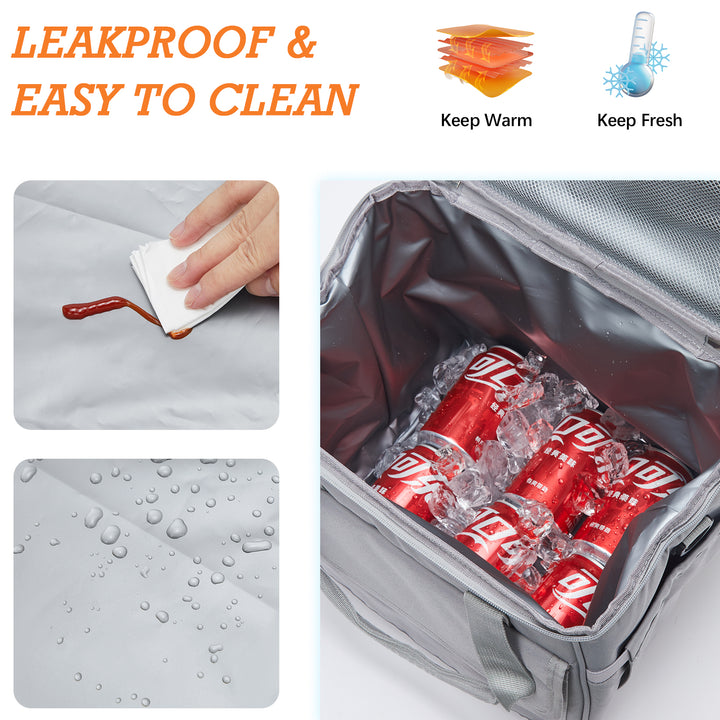 Cooler Bag, 30 Cans 20L Collapsible Soft Cooler Bag, Leakproof Beach Cooler Bag Portable Ice Chest with Bottle Opener, Insulated Lunch Bag for Picnic, Beach, Camping, Travel, Work, Grey