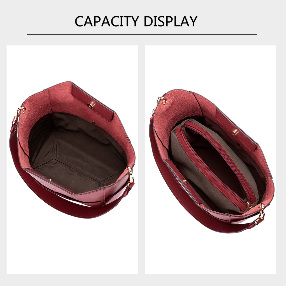 Lotty Genuine Leather Bucket Bag With 2 Shoulder Straps