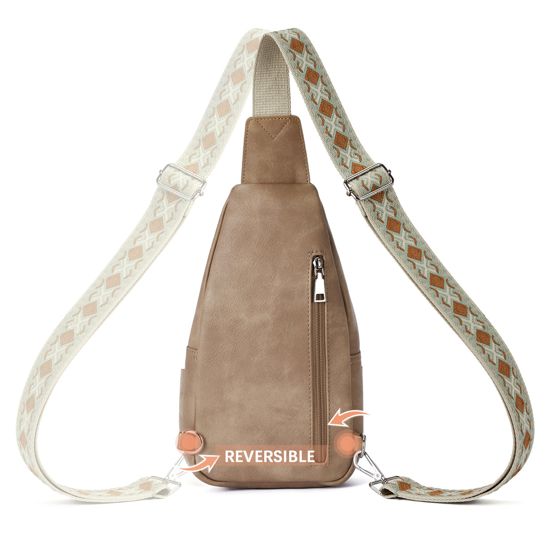 Aurora Embroidered Diamond Print Shoulder Strap Crossbody Bag