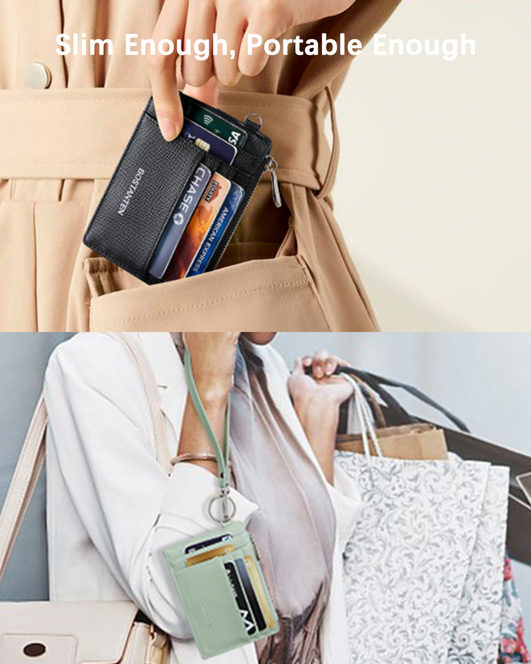 Lomy Slim Wristlet Keychain Wallet With Zipper Pocket