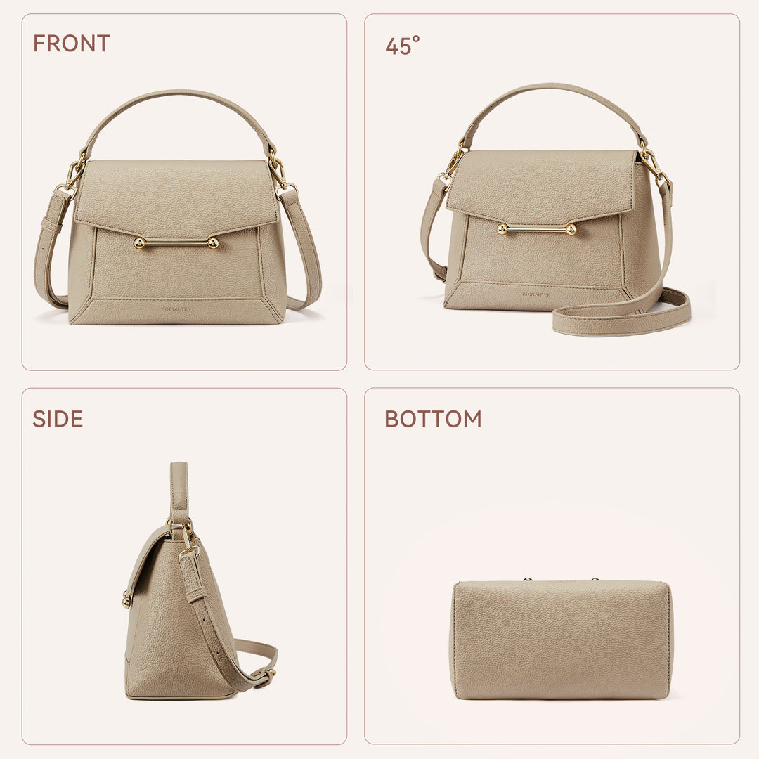 Nevin Small Top Handle Leather Crossbody Satchel with Flap