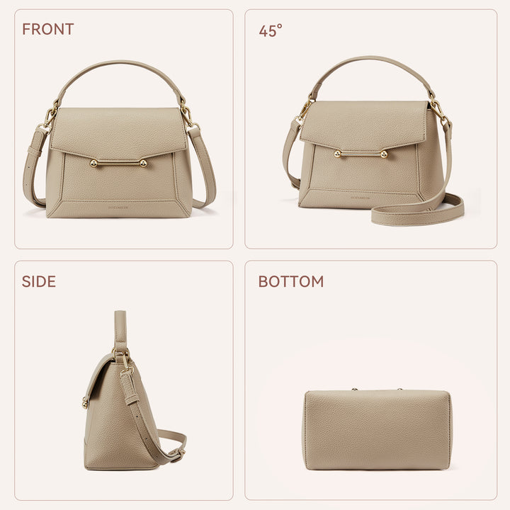 Nevin Small Top Handle Leather Crossbody Satchel with Flap