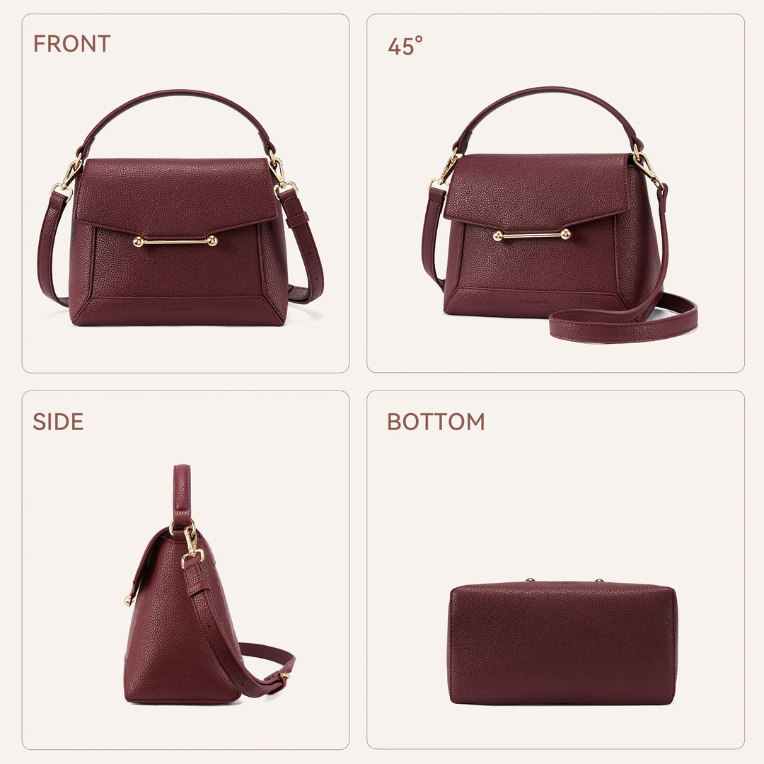 Nevin Small Top Handle Leather Crossbody Satchel with Flap