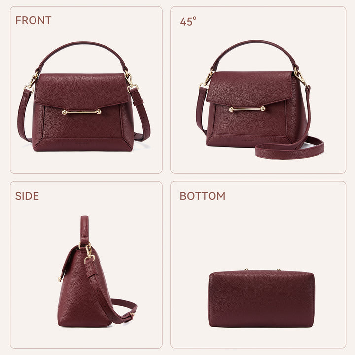 Nevin Small Top Handle Leather Crossbody Satchel with Flap