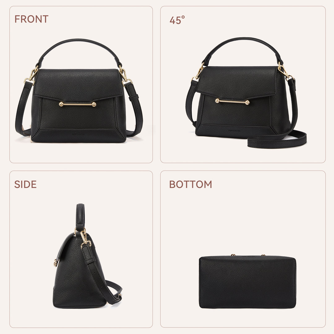 Nevin Small Top Handle Leather Crossbody Satchel with Flap