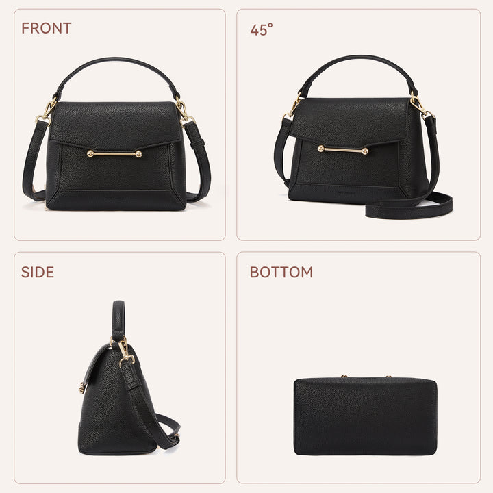 Nevin Small Top Handle Leather Crossbody Satchel with Flap