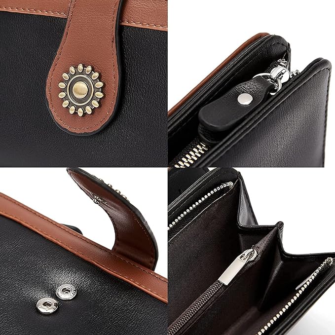 Lomy Sunflower Clasp Large Leather Wristlet Clutch For Women