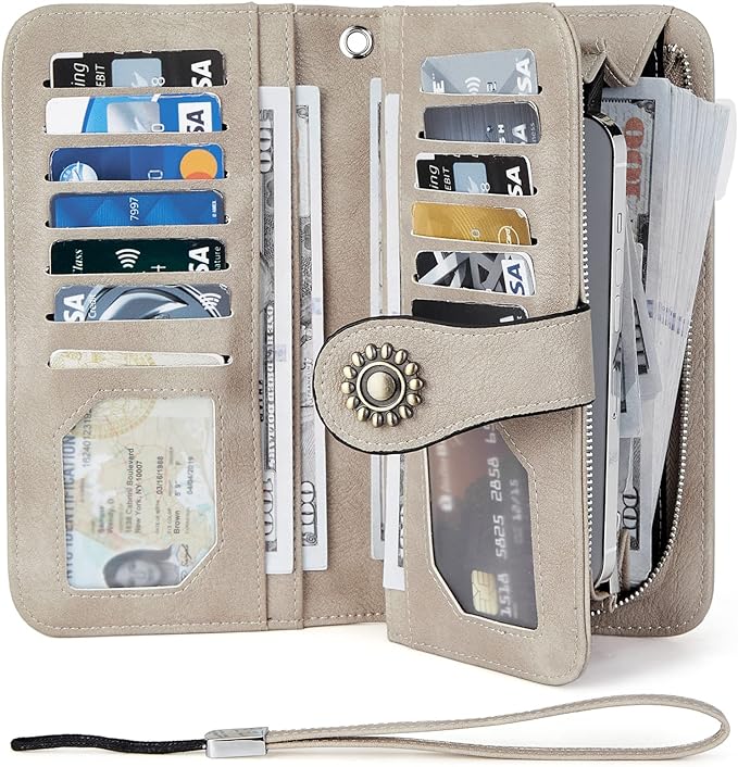 Lomy Sunflower Clasp Large Leather Wristlet Clutch For Women