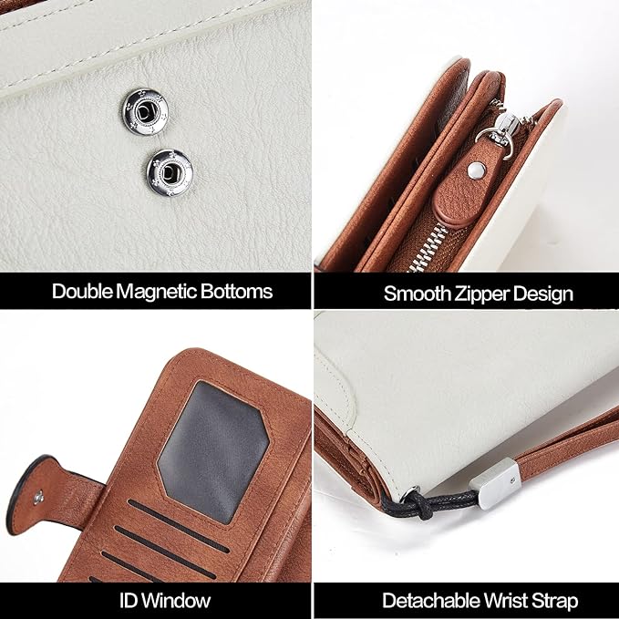 Lomy Sunflower Clasp Large Leather Wristlet Clutch For Women