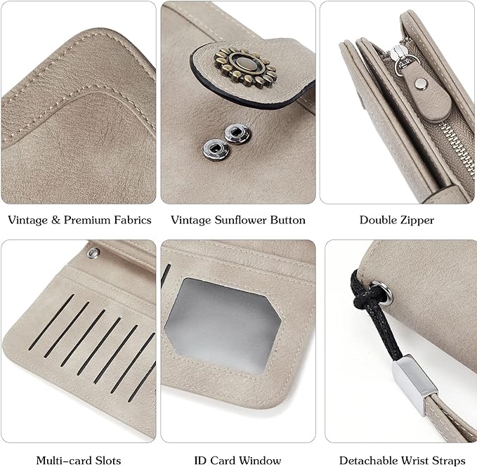 Lomy Sunflower Clasp Large Leather Wristlet Clutch For Women
