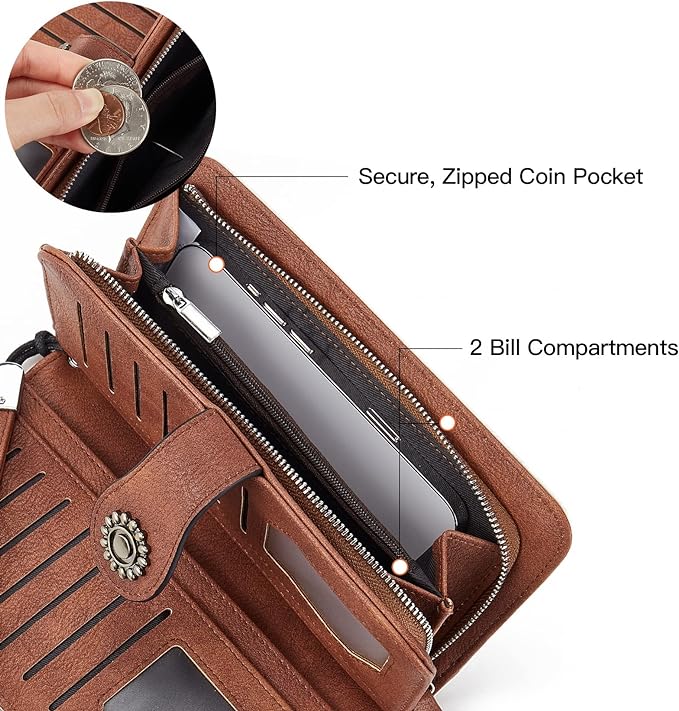 Lomy Sunflower Clasp Large Leather Wristlet Clutch For Women