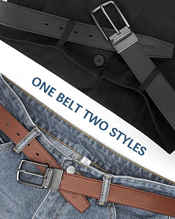BOSTANTEN Belt Men Leather Reversible Belts 1 3/8", Two-in-One Belt Gift