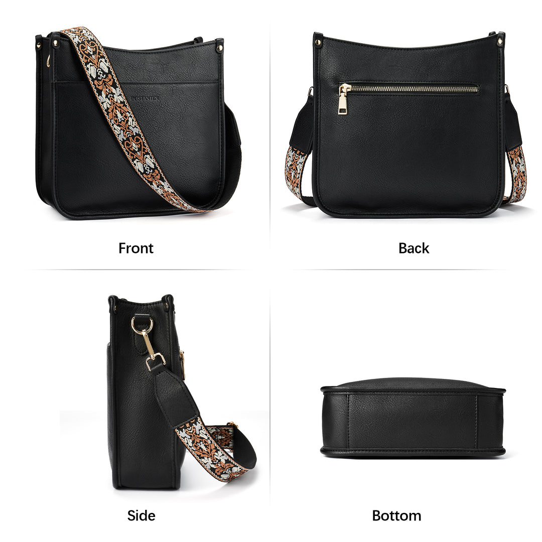 Lotty Floral Embroidered Leather Tote with Shoulder Strap