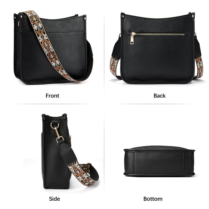 Lotty Floral Embroidered Leather Tote with Shoulder Strap