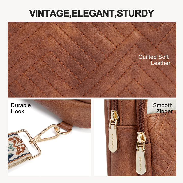 Aurora Chevron Quilted Embroidered Strap Sling Bag