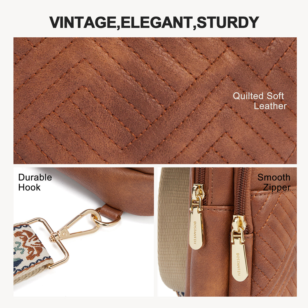 Aurora Chevron Quilted Embroidered Strap Sling Bag