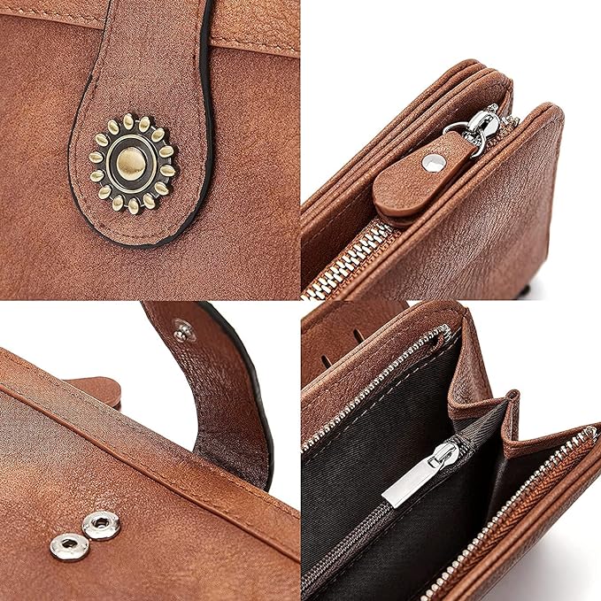 Lomy Sunflower Clasp Large Leather Wristlet Clutch For Women