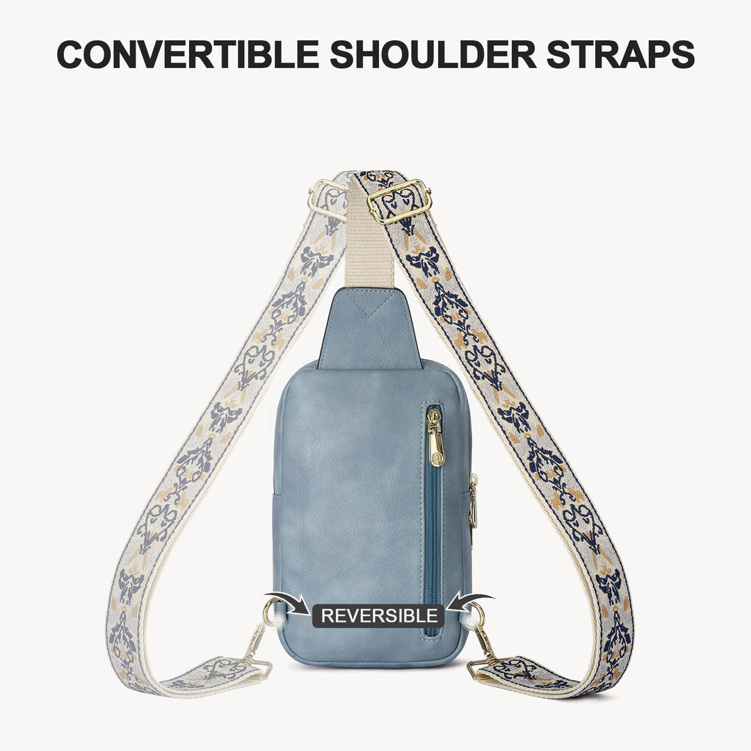 Aurora Chevron Quilted Embroidered Strap Sling Bag