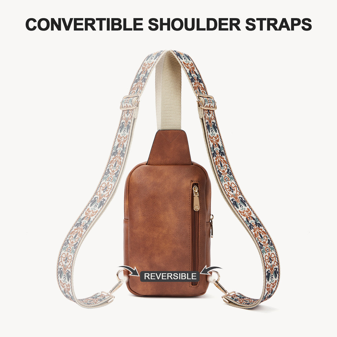 Aurora Chevron Quilted Embroidered Strap Sling Bag