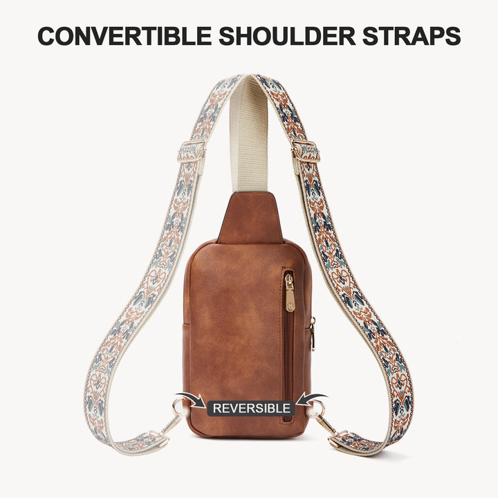 Aurora Chevron Quilted Embroidered Strap Sling Bag