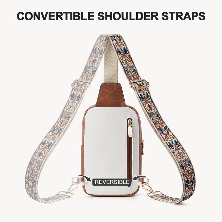 Aurora Chevron Quilted Embroidered Strap Sling Bag