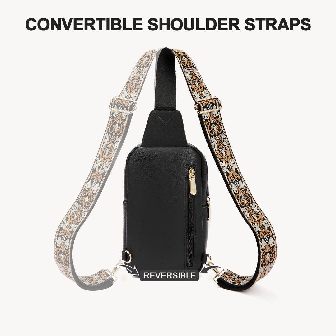 Aurora Chevron Quilted Embroidered Strap Sling Bag