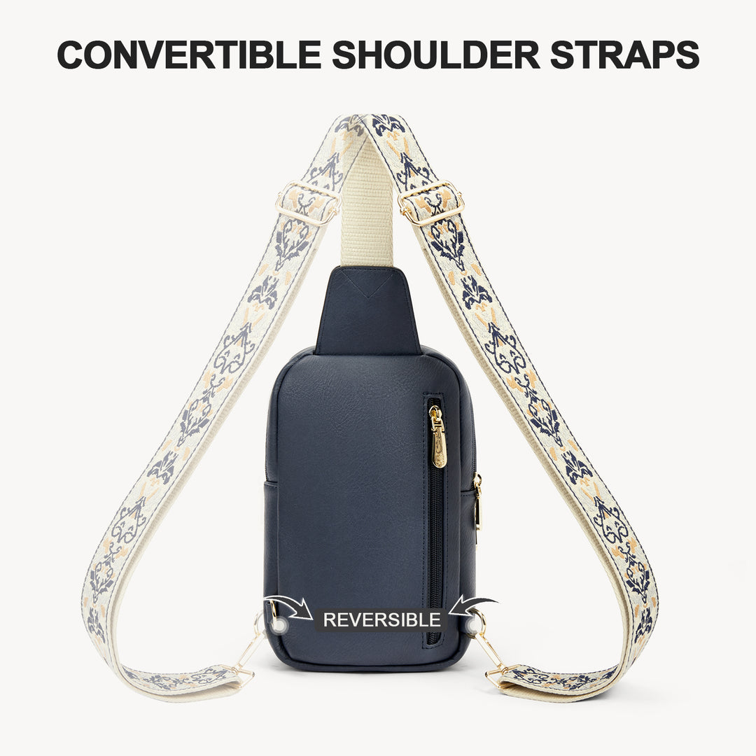 Aurora Chevron Quilted Embroidered Strap Sling Bag