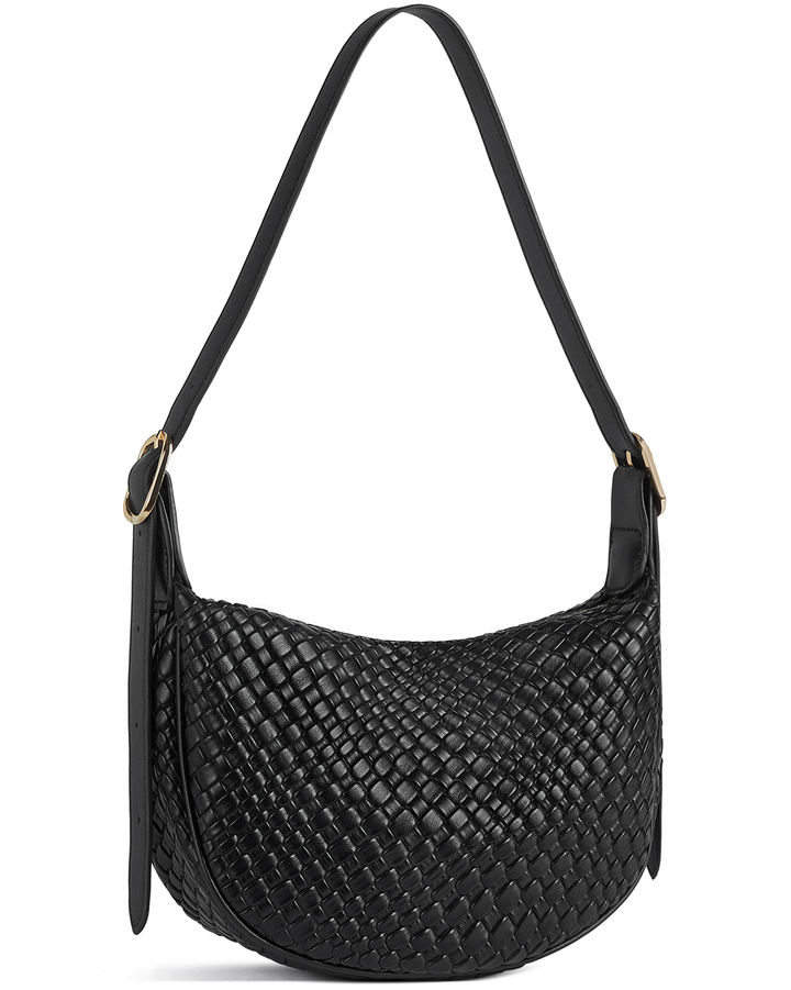 KWELI Woven Leather Half Moon Shoulder Bag