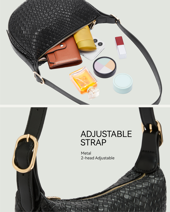 KWELI Woven Leather Half Moon Shoulder Bag