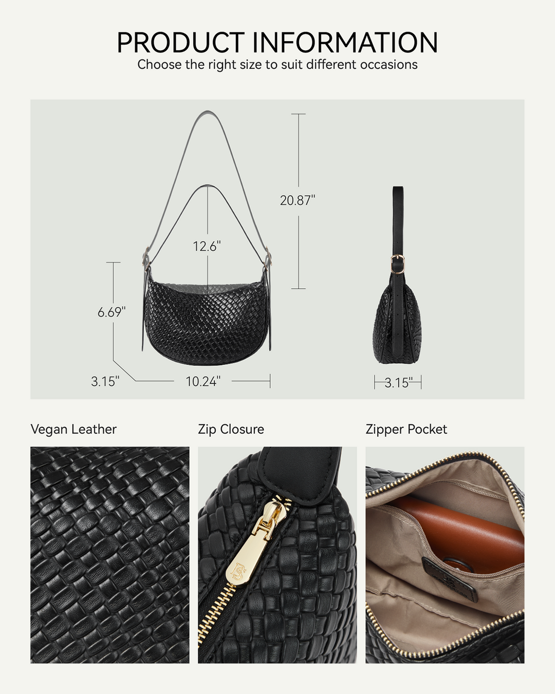 KWELI Woven Leather Half Moon Shoulder Bag