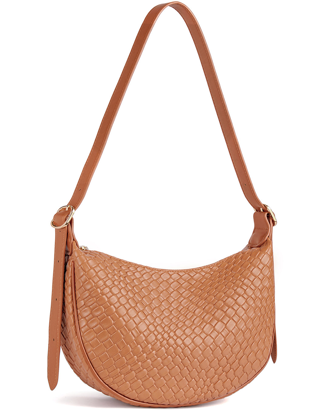 KWELI Woven Leather Half Moon Shoulder Bag