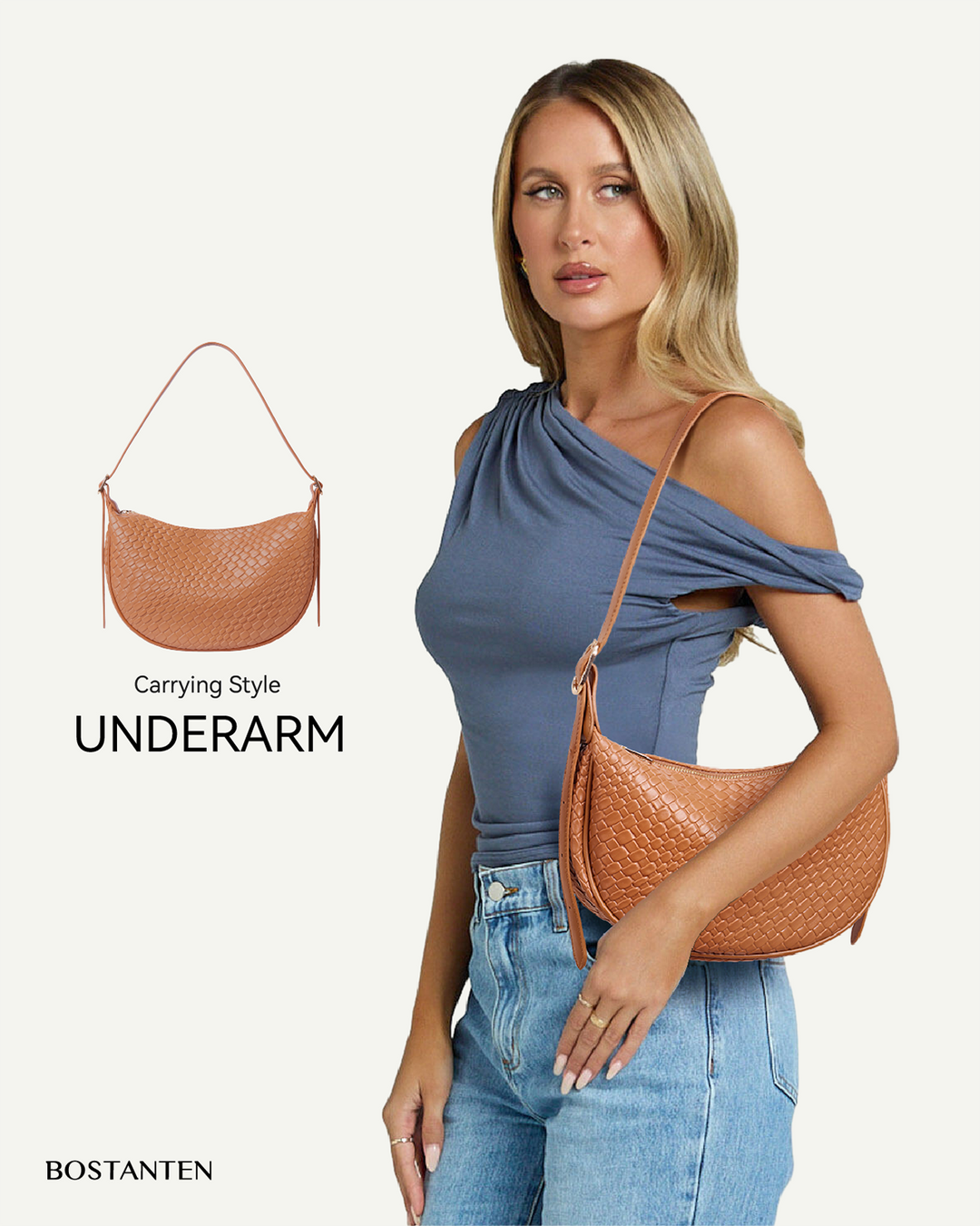 KWELI Woven Leather Half Moon Shoulder Bag