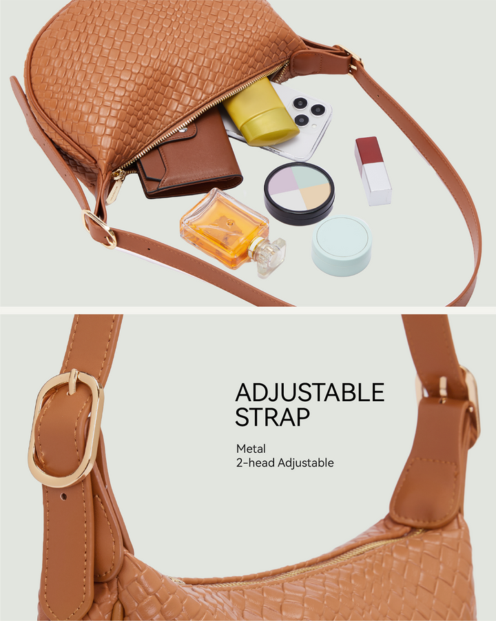 KWELI Woven Leather Half Moon Shoulder Bag
