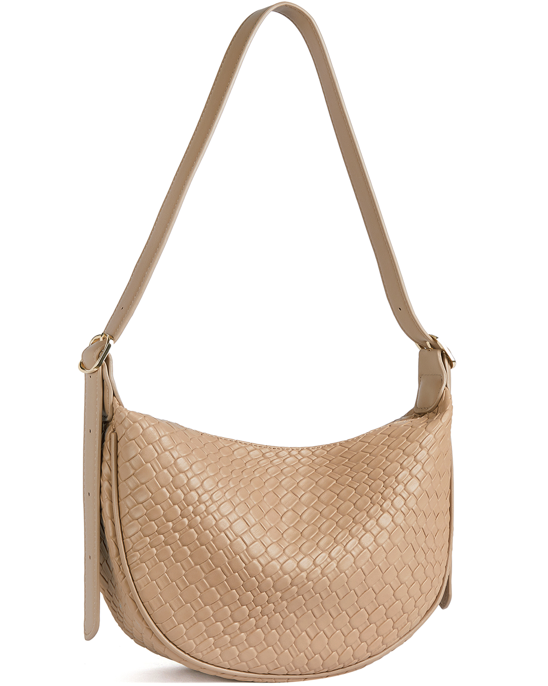 KWELI Woven Leather Half Moon Shoulder Bag