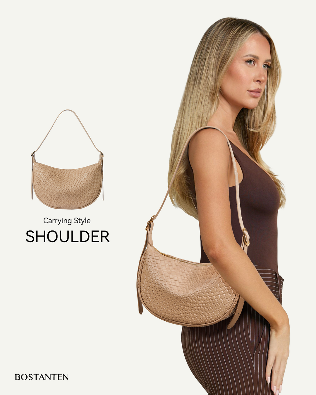 KWELI Woven Leather Half Moon Shoulder Bag