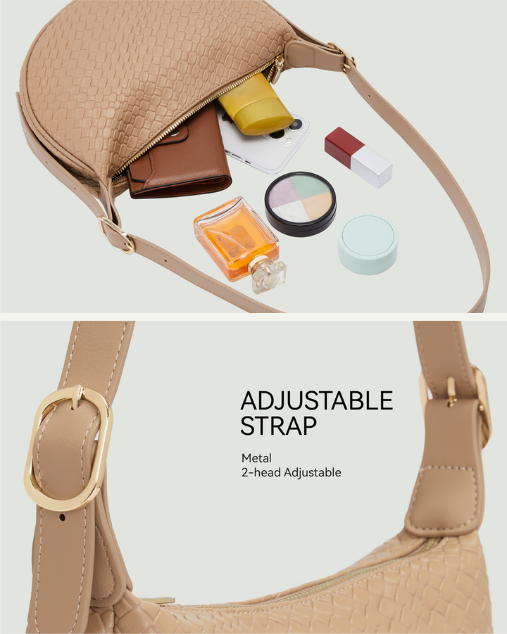 KWELI Woven Leather Half Moon Shoulder Bag