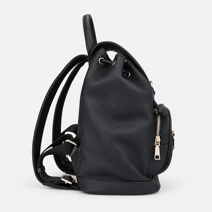 Pebbled Leather Flap Drawstring Backpack - Fits 11" iPad