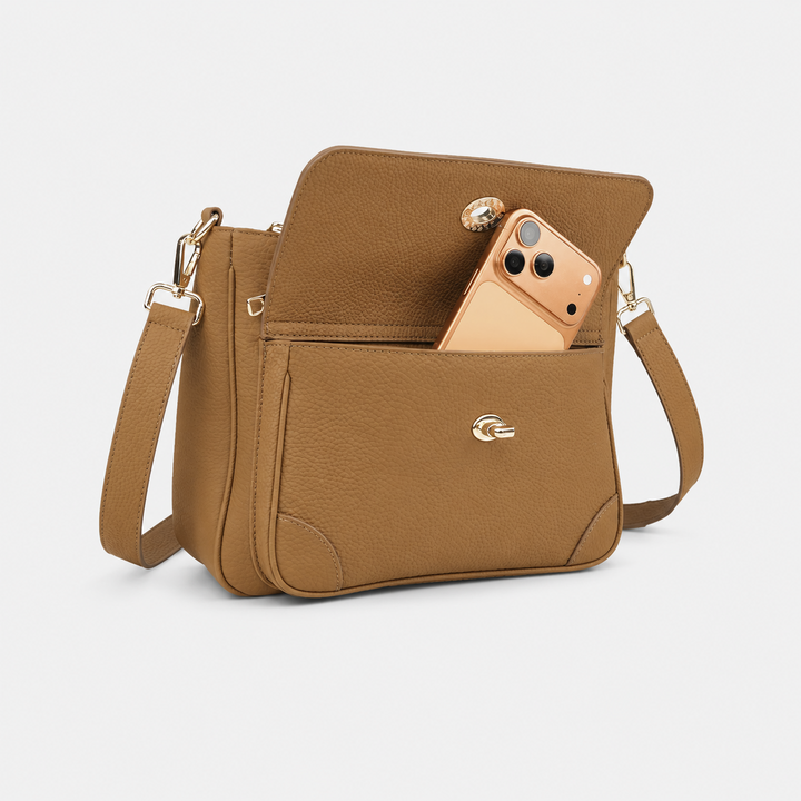 Turn Lock Flap Messenger Crossbody - Pebbled Leather