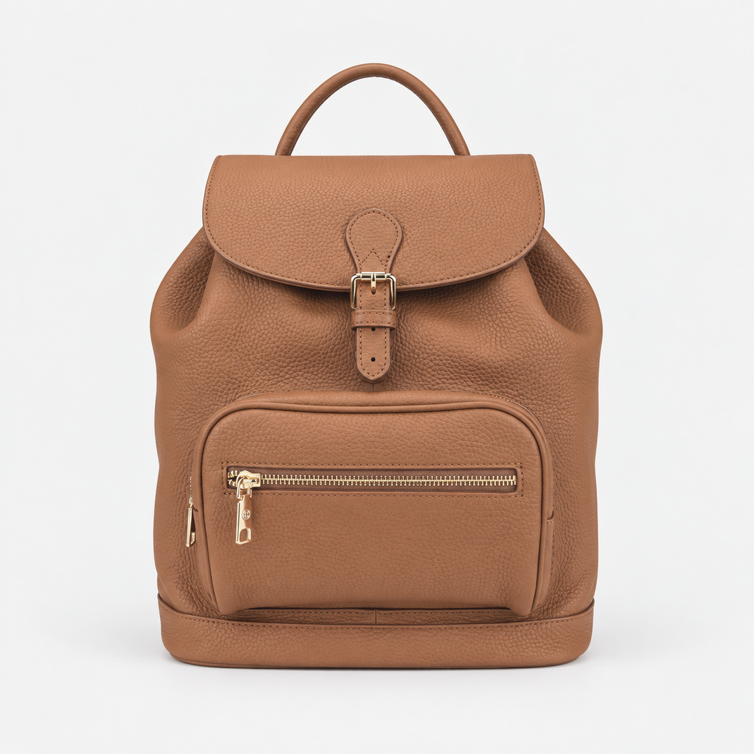 Pebbled Leather Flap Drawstring Backpack - Fits 11" iPad