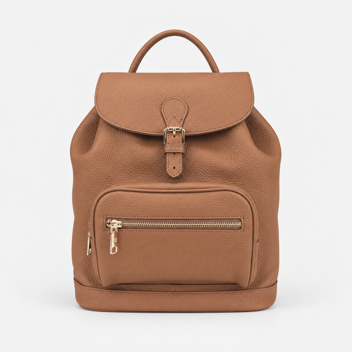 Pebbled Leather Flap Drawstring Backpack - Fits 11" iPad