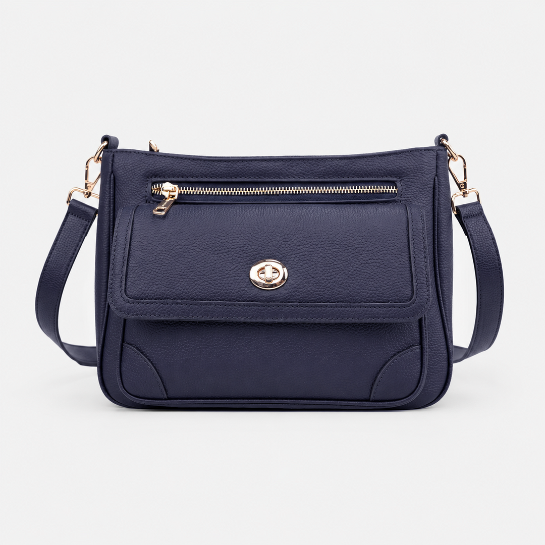 Turn Lock Flap Messenger Crossbody - Pebbled Leather